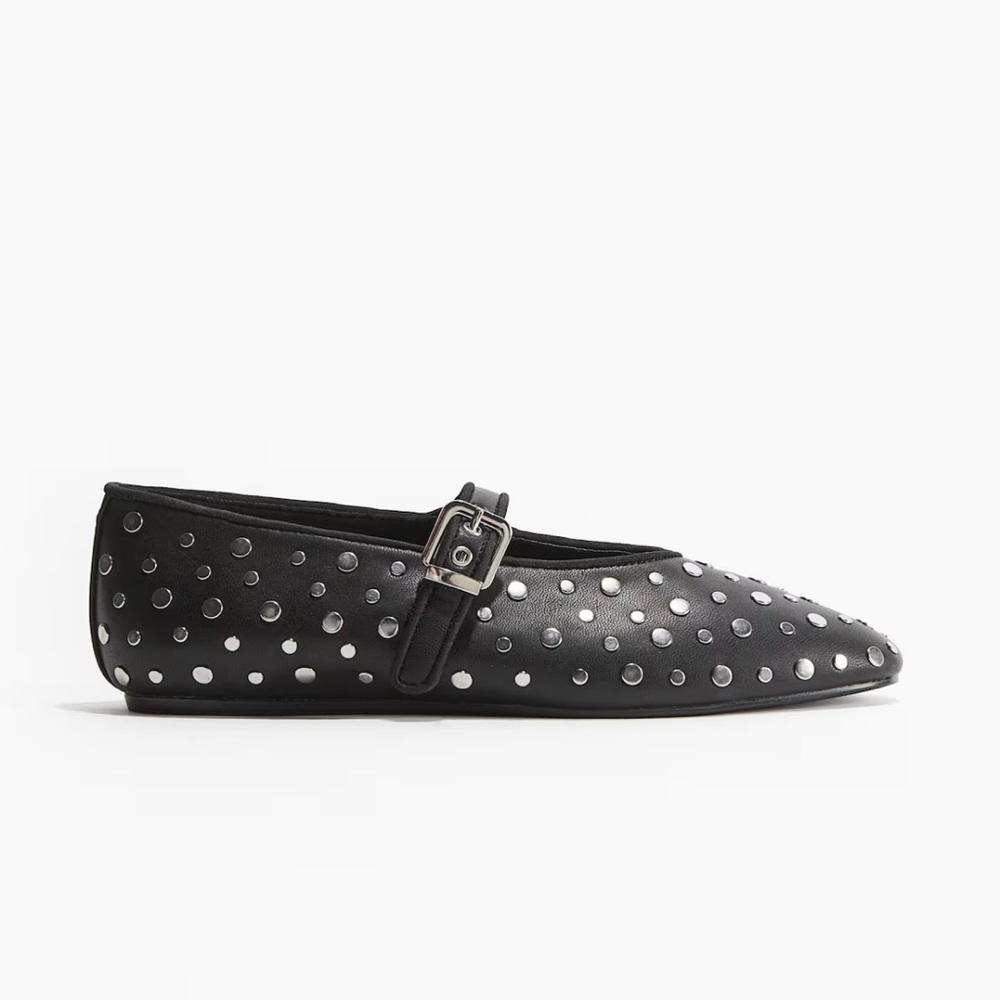 H&M Studded Mary Jane Flat Ballet Shoes. Sz 11. NWT. Black/silver studs